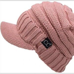C.C Hat Womens Indi Pink Oversized Beanie Thick Cable Knitted Visor Brim Cap